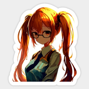 Orange hair anime school girl Sticker